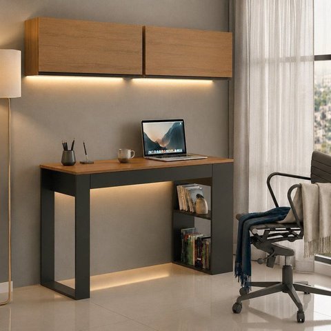 Escrivaninha Industrial com 2 Armários Superior 120cm Marrom/Preto