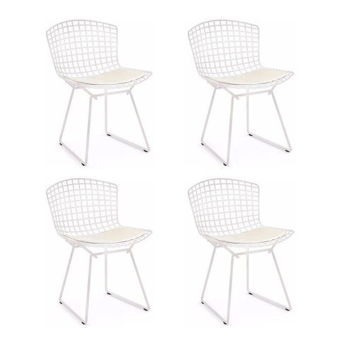 Kit 4 Cadeiras Bertoia Branca com Assento Branco