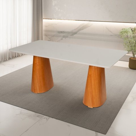Mesa Sala de Jantar 6 Lugares Retangular Madeira Maciça Fortaleza Espresso Móveis Marrom/Champagnhe/Off White