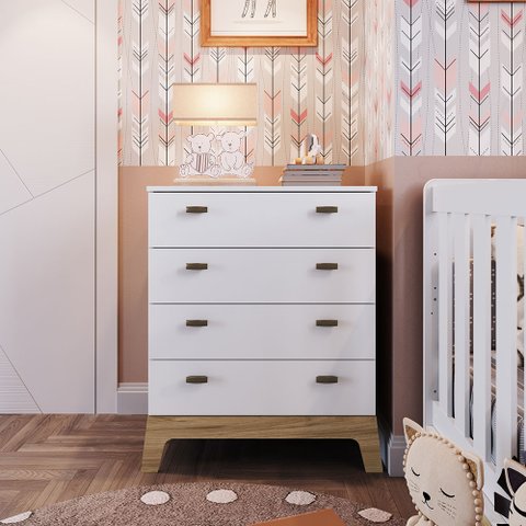 Cômoda Quarto Infantil Retrô para Bebê com 4 Gavetas 71,5 Cm Cor:branco