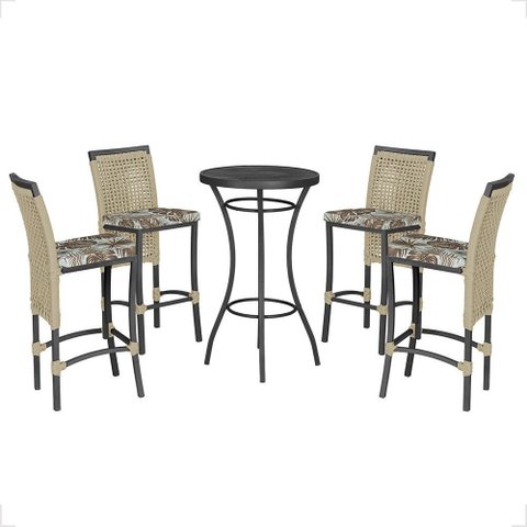 Mesa Bistrô e 4 Banquetas Roma Preta Corda Náutica Estofado 6 Trama Original