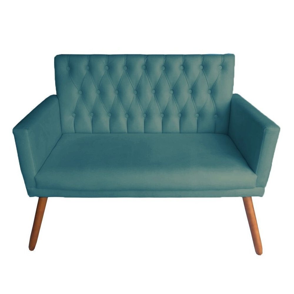 Namoradeira Poltrona Sofá Em Capitonê Emília Suede Azul Turquesa DL