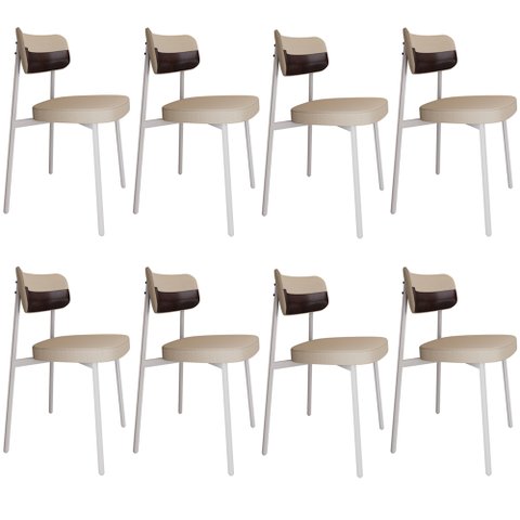 Kit 08 Cadeiras Estofada para Sala de Jantar Astrid Branco C01 Linho Areia Courino Café - Lyam Decor