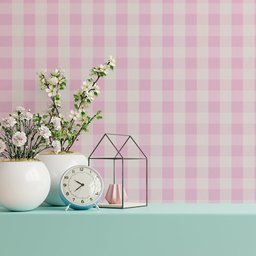 Papel de Parede Xadrez Rosa Bebê Claro - 1