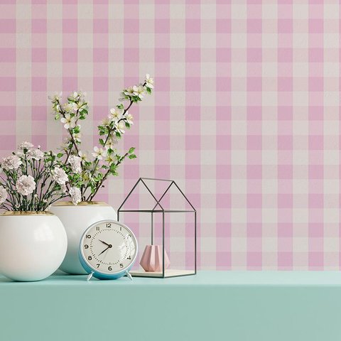 Papel de Parede Xadrez Rosa Bebê Claro