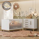 Ver imagem 1 de Quarto de Bebê com Cômoda 4355 e Berço 4315 Branco Acetinado + Colchão Gazin Patoti Móveis
