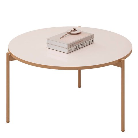 Mesa de Centro Redonda para Sala Pé Metal Nala D04 Off White - Mpozenato
