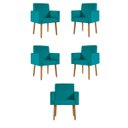 Ver imagem 1 de Kit 5 Cadeiras Poltronas Decorativa - Escritório - Recepção Cor:azul Turquesa