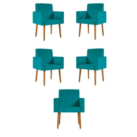 Kit 5 Cadeiras Poltronas Decorativa - Escritório - Recepção Cor:azul Turquesa
