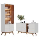Ver imagem 1 de Sala de Jantar com Cristaleira e Buffet Noronha Off White/freijó - Colibri