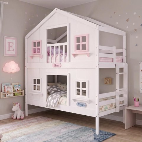 Beliche Infantil Casinha Dos Sonhos com Fechamento Inferior Branco e Rosa Megamobília