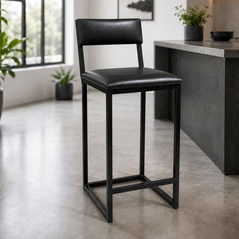 Banqueta Alta para Cozinha Estofada Roma Cor Preto - Kmj