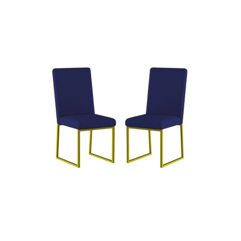Kit 2 Cadeiras para Mesa de Jantar Base Industrial Dourado Balaqui Cor:azul Marinho