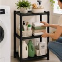 Ver imagem 3 de Estante Organizadora 3 Andares Prateleira Preta Multiuso Reforcada Lavanderia Dispensa Sala Cozinha