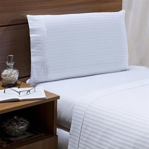 Jogo de Cama Stripe 300 Fios Cama Solteiro 2 Peças - Magic Enxovais Branco