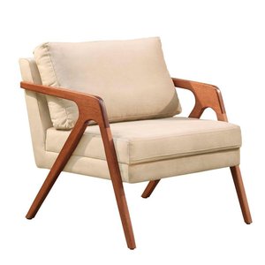 Poltrona Mona Luxo Base em Madeira Maciça Castellar Móbile Bege Claro