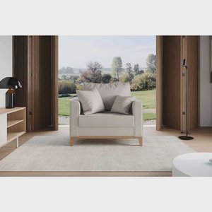 Poltrona Beny Pés e Base em Madeira Linho Cru Rr Decor