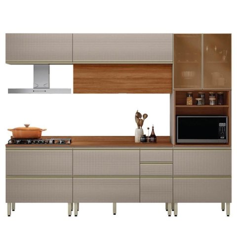 Cozinha Modulada Proença 5 Peças com Paneleiro 1 Forno Nogueira Touch-nude Prime Tx - Demartêz