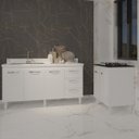 Ver imagem 2 de Cozinha Balcão Armário Gabinete de Pia 150 Cm Deise e Balcão Fran para Fogão Cooktop 4 Bocas Branco