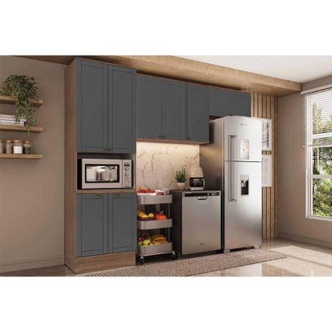 Cozinha Completa Bella 3 Peças (2aéreos+1paneleiro) C3p26 Nogal/cinza - Carraro