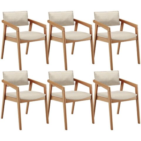Kit 06 Cadeiras para Sala de Jantar Estar Living Giorgia L02 Linho Palha - Lyam Decor