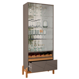 Cristaleira Cristal Espelho Adega 2 Portas Vidro Temperado Sala de Estar e Jantar com Pés Madeira Ma - 4