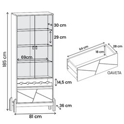 Cristaleira Cristal Espelho Adega 2 Portas Vidro Temperado Sala de Estar e Jantar com Pés Madeira Ma - 7