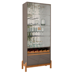 Cristaleira Cristal Espelho Adega 2 Portas Vidro Temperado Sala de Estar e Jantar com Pés Madeira Ma - 3