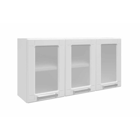 Armário Aéreo p/ Cozinha Múltipla 6010 3 Portas c/Vidro Branco - Bertolini