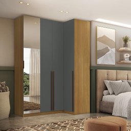 Guarda Roupa de Canto Reto 4 Portas Espelho Altezza Trend Belmax:freijó/titânio - 1