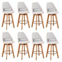 Ver imagem 1 de Kit 08 Banquetas Linho Bege e Almofada Sintético Branco