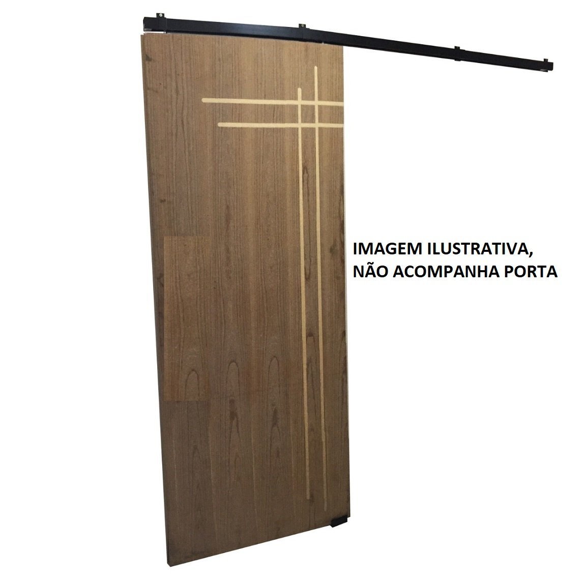 Kit Porta Madeira 0,90x2,10m Primer + Trilho Correr 1,80m Preto + Brinde - 5