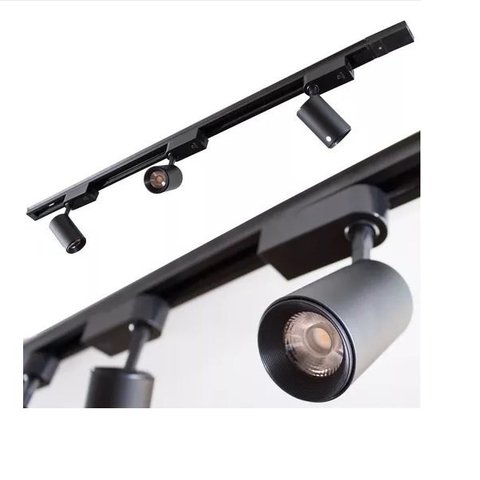 Trilho Eletrificado 1m + 3 Spot Led 7w 4000k Bivolt Preto