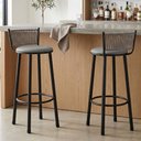 Ver imagem 1 de Kit 2 Banquetas Altas Estofadas Industrial em Aço Suede Bete Prata/Preto