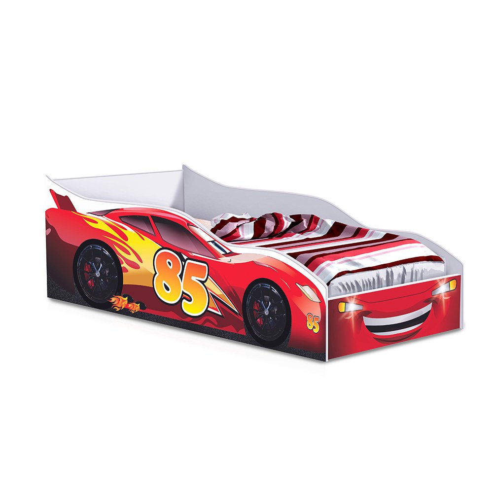 Mini Cama Infantil Carro de Corrida Vermelho + Colchão e Protetor