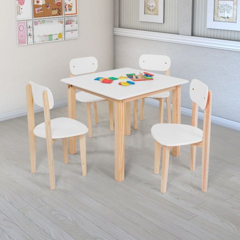 Mesa Cadeiras Infantil 7 Cores Mdf Pinus para Quarto Jogos:branco