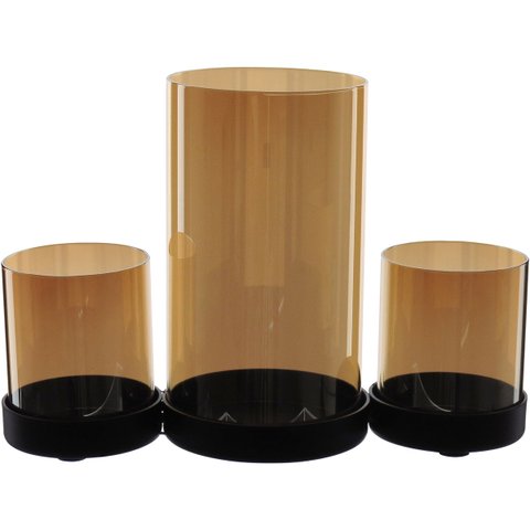Castiçal Porta Vela Suporte 3 Partes Home&co Base Metal Vidro 18x27x10cm Âmbar
