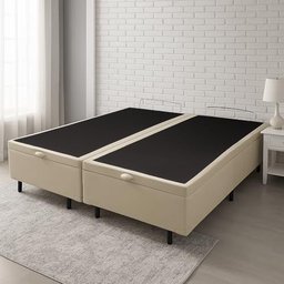 Base de Cama Box com Baú Queen ou King com 6 Pezinhos 2 Puxadores Frontais - Bege - King Corino - 10