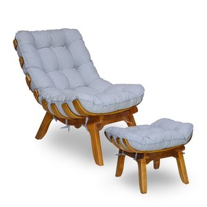Kit Poltrona + Puff Costela Decoração Conforto Linho Cinza