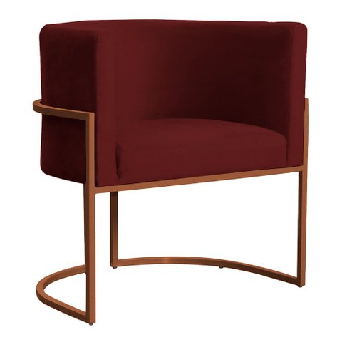 Poltrona Decorativa Luana Base Bronze Veludo Bordô - Montanaris Decor Md Montanaris Decor