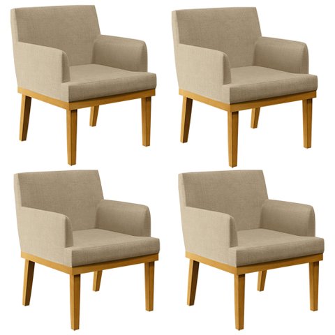 Kit 4 Poltronas Decorativas Para Sala de Estar e Recepção Beatriz W01 Linho Bege Escuro - Lyam