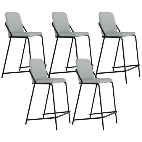 Kit 05 Banquetas Alta Bar Cozinha Sala de Jantar Loft Preto C01 Courino Saturno Off White - Lyam Dec