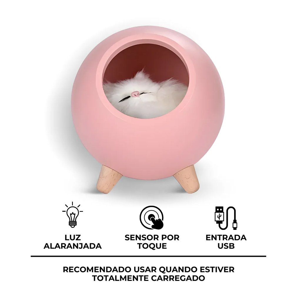 Luminária de Mesa Abajur Rosa Noturna Gatinho de Pelúcia - 2