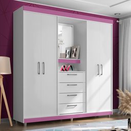 Guarda Roupa Infantil Com Espelho Capelinha Branco Lilas 22185 Araplac - 1