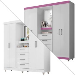 Guarda Roupa Infantil Com Espelho Capelinha Branco Lilas 22185 Araplac - 2