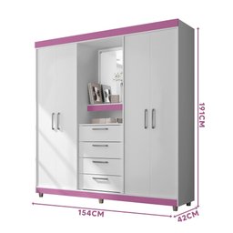 Guarda Roupa Infantil Com Espelho Capelinha Branco Lilas 22185 Araplac - 4