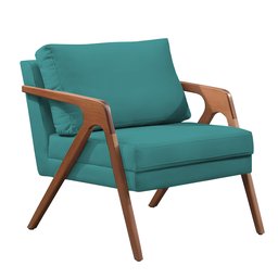 Poltrona Decorativa Amber Base Madeira Suede Azul Tiffany - 1