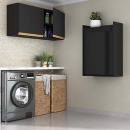 Conjunto Lavanderia Multiuso Armário e Mesa Dobrável Multimóveis MP5018 Preto - 6