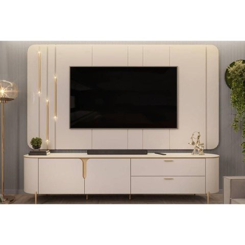 Home P/ Tv até 75 Pol Celine C/ Led 241cm Off White/off White - Dj Móveis