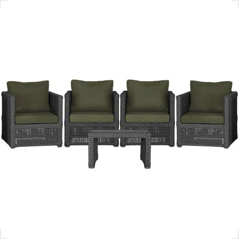 Mesa e 4 Poltronas Madri Corda Náutica Estofado 13 Trama Preto